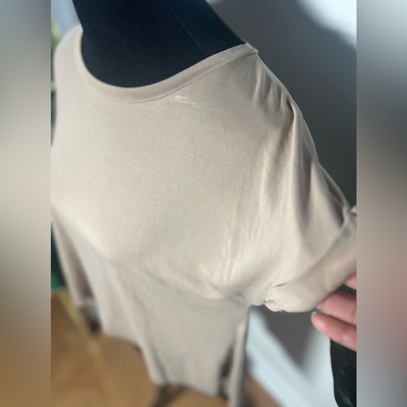 Room Service, High Low Shirt with Back Slit, Taupe, Large - Picture 4 of 5